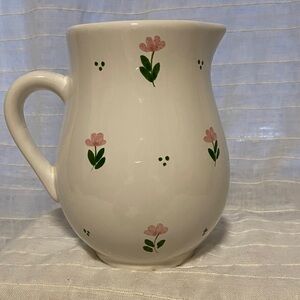 Charming Floral Ceramic Pitcher - White with Pink and Green Details